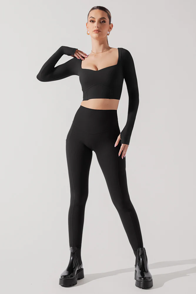 Sweetheart Long Sleeve Crop Top - Black - Image 7