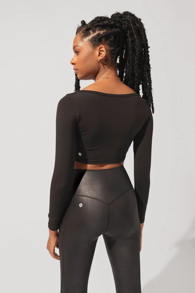 Sweetheart Long Sleeve Crop Top - Black - Image 8