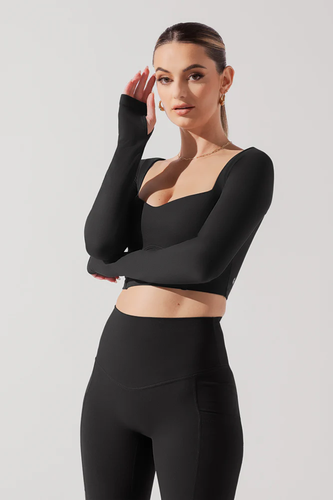 Sweetheart Long Sleeve Crop Top - Black - Image 9