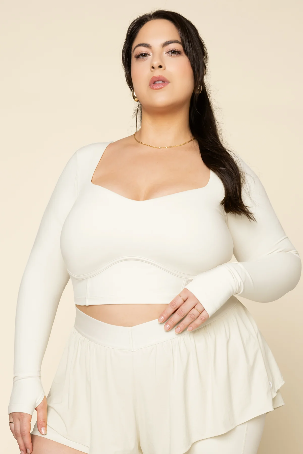 Sweetheart Long Sleeve Crop Top - Ivory - Image 4