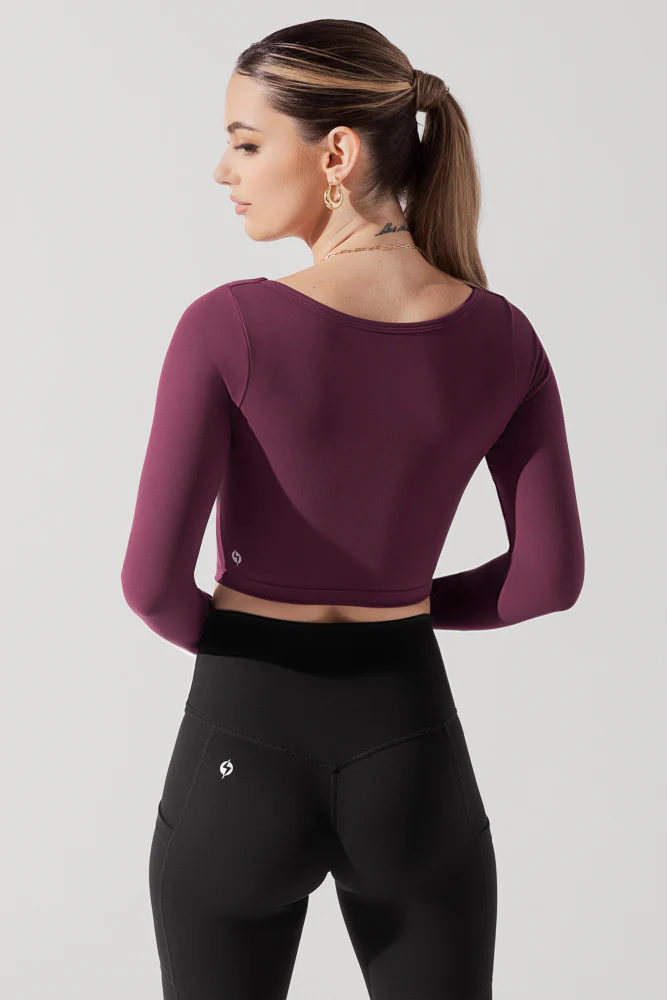 Sweetheart Long Sleeve Crop Top - Plum - Image 3