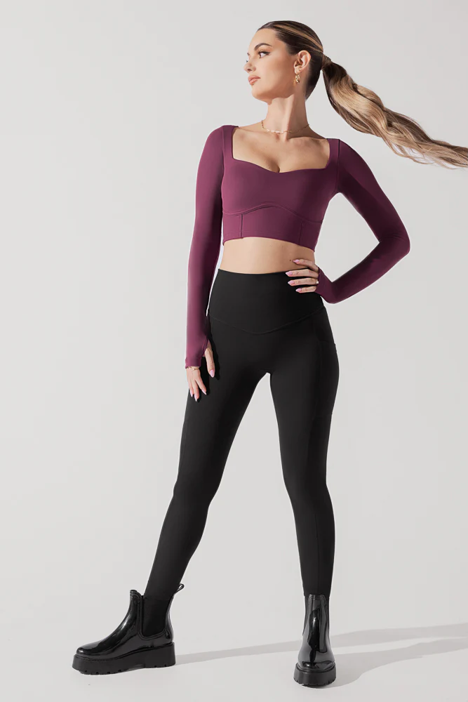 Sweetheart Long Sleeve Crop Top - Plum - Image 4