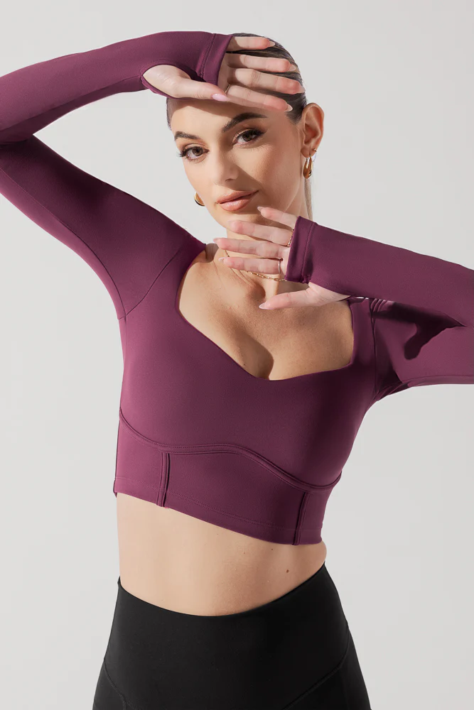 Sweetheart Long Sleeve Crop Top - Plum - Image 5