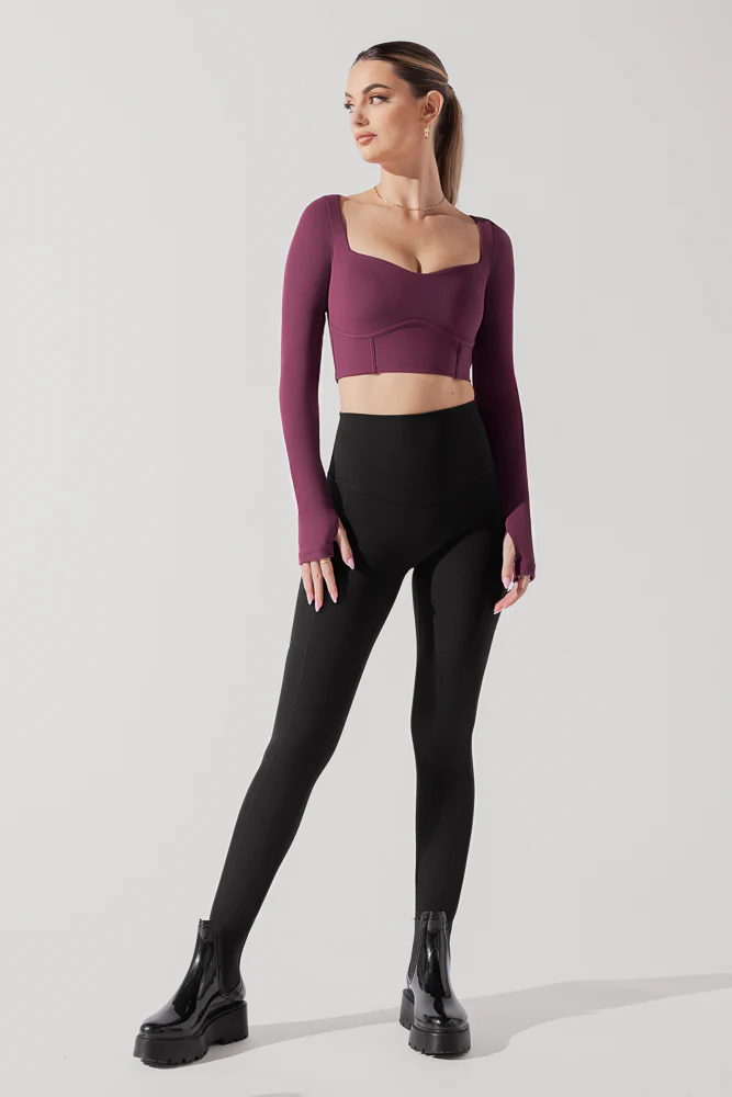 Sweetheart Long Sleeve Crop Top - Plum - Image 6